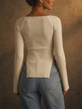 Women Stylish Sweetheart Neck Long Sleeve Ribbed Corset Top