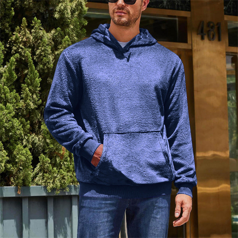 Men's Solid Color Long Sleeve Pullover Fleece Hoodie