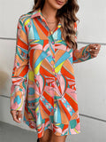 Women's Trendy Contrast Color Button Up Long Sleeve Mini Length Blouses