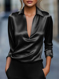 Women's Elegant Autumn Solid Color V Neck Long Sleeve Blouses
