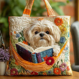 Shih Tzu Dog Print Floral Quilted Tote Bag