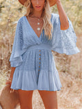 Sexy V Neck Wide Sleeve Waisted Mini Dress for Women