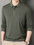 Men's Casual Stripe Pockets Lapel Long Sleeve Shirts