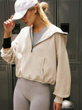 Female Trendy Long Sleeve Zipper Drawstring Sports Hoodies