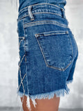 Women's Diamond Plaid Raw Edge Dark Blue Denim Shorts