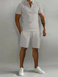 Men's Casual Loose Short Sleeve Polo Shirt + Sport Shorts