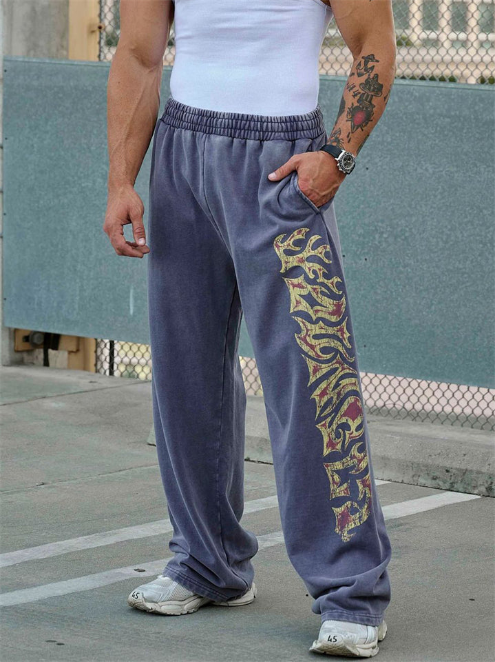 Men's Loose Fit Graphic Print Casual Sports Straight Leg Trousers