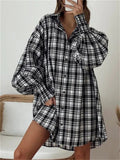 Women's Casual Plaid Puffed Long Sleeve Blouses