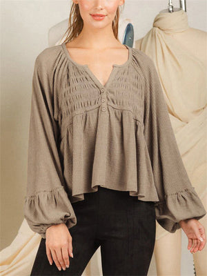 Female Retro Sweet V Neck Lantern Sleeve Spring Shirt