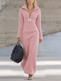 A‌utumn Cozy Fleece Half Zipper Lapel Long Dress for Women‌