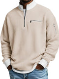Mens Waffle Knit Quarter Zip Multi Zipper Pullover Sweatshirts