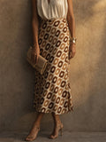 Women Polka Dot  & Circular Print High Waist A Line Satin Midi Skirt