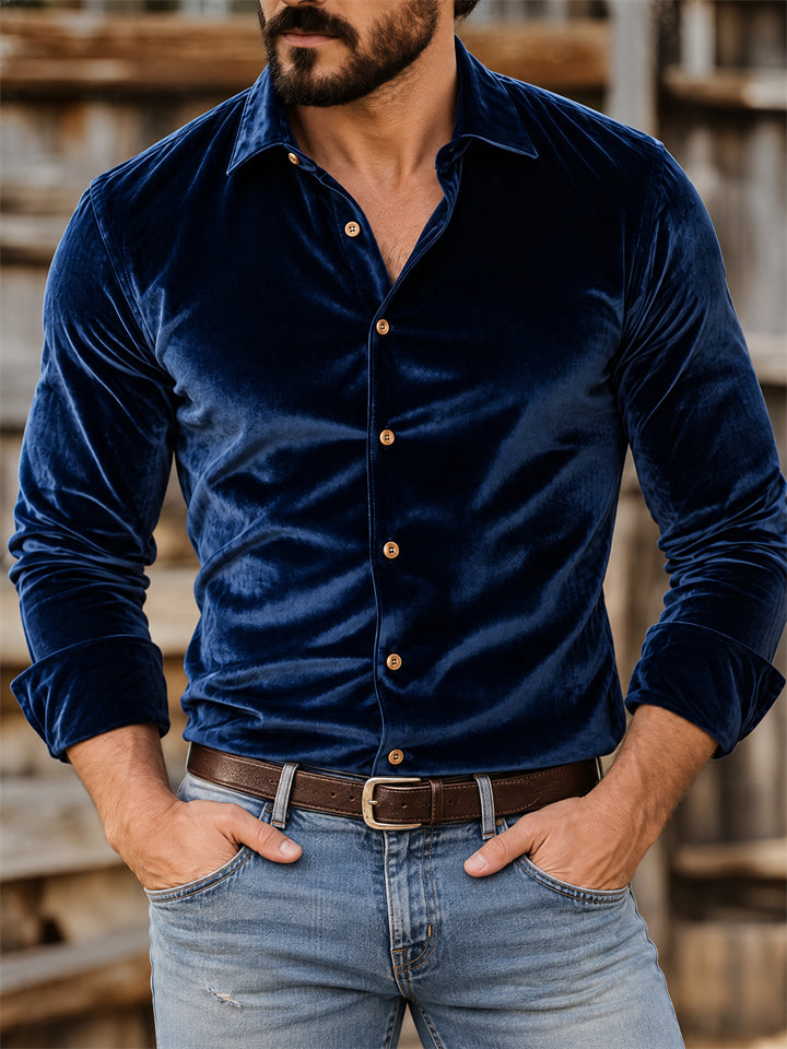 Men Casual Drape Button Down Long Sleeve Collared Shirt