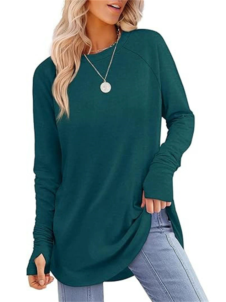 ‌Women's Simple Rpund Neck Long Sleeve Loose Fit Casual T-Shirt‌s