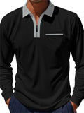 Men's Classic Breathable Lapel Contrast Color Long Sleeve Polo Shirts