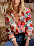 Women's 3/4 Sleeve Lapel Floral Print Blouse