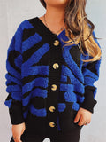 Women's Contrast Color Button V Neck Single Breasted Cardigan Sweaters