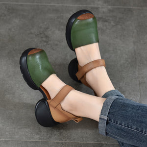 Women's Vintage Colorblocked Round Toe Velcro Sandals