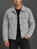 Men Corduroy Button Down Chest Pockets Casual Trucker Jacket