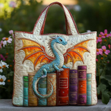 Emerald Book Guardian Dragon Quilted Tote Handbags