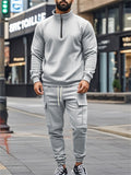 Men's Warm Long Sleeve Half-Zip Fleeced Tracksuit