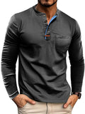 Men's Autumn Solid Color Cotton Quarter Button Long Sleeve Shirts