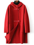 Women's Casual Solid Color Pockets Single Breasted Hooded Coats