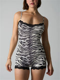 Women's Tiger Leopard Print Lace Trim Sexy Bodysuit Romper Shapewear Jumpsuit