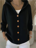 Women's Autumn Candy Color Button Up Hooded Sweaters