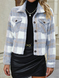Women's Casual Plaid Single Breasted Waist Length Long Sleeve Coat