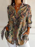 Women's Autumn Casual Floral Printed Button Up Long Sleeve Shirts