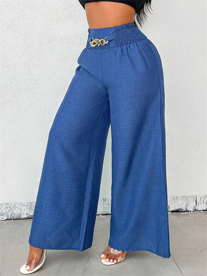 Women Comfy High Waist Chain Decorated Wide Leg Palazzo Pants