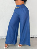 Women's High Waist Chain Decorated Comfy Wide Leg Pants