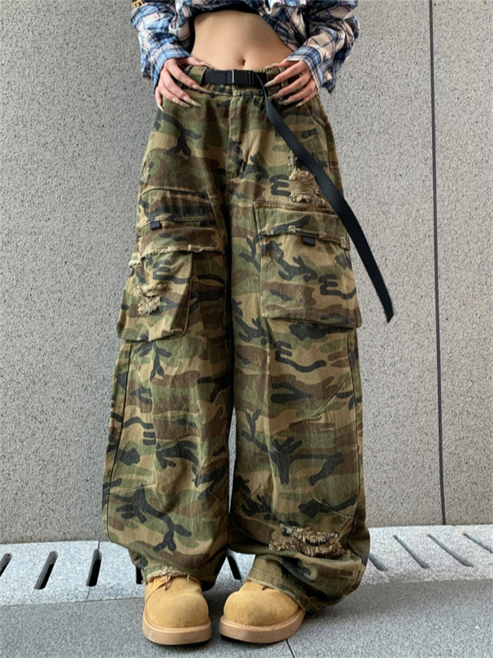 Women's American Style Camouflage Utility Denim Cargo Pants