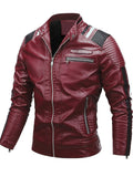 Men's Contrast Color Striped Faux Leather Jacket Winter Casual Motorcycle Style