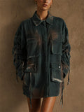 Women's Vintage Wash Oversized Utility Cargo Shirt Jacket
