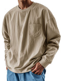 Men's Casual Solid Color Pockets Long Sleeve T-Shirts