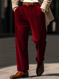 Men's Velvet Solid Color Mid-Rise Straight Trousers