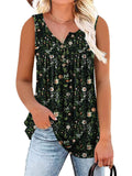 Plus Size Women's Summer Floral Printed Round Neck Sleeveless Shirts