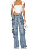 Female Multi-Pocket Loose Fit Cargo Denim Jeans