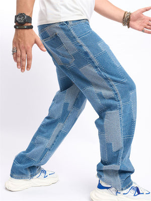 Men's Casual Patch Loose Fit Wide Leg Jeans
