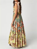 Women's Summer French Style Print Patchwork Strap Dress