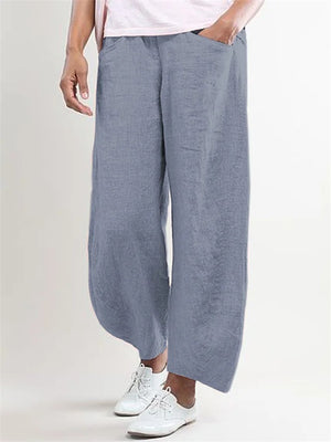 Female Solid Color Mid-Rise Loose Casual Straight-Leg Pants