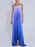 Women's Gradient Pleated Strapless Maxi Dress