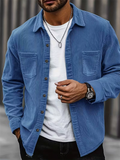 Men Corduroy Casual Button Down Chest Pockets Shirt Jacket