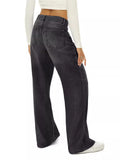 Female Simple Wide Leg Solid Color Wear-resisting Jeans