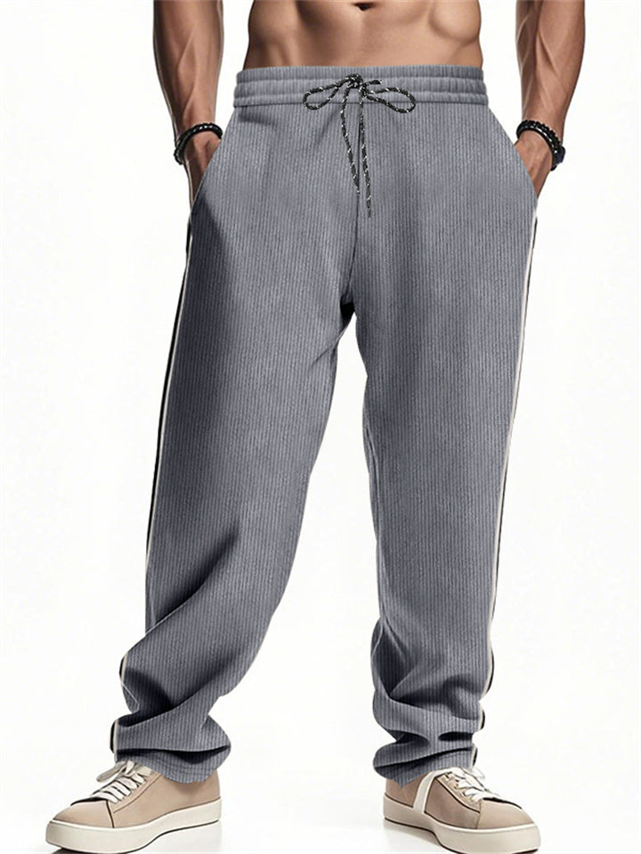 Men's Casual Corduroy Contrast Color Stripe Straight Pants