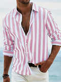 Men's Autumn Casual Striped Button Up Lapel Long Sleeve Shirts
