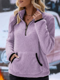 Women's Autumn Half Zipper Semi-high Neck Kangaroo Pocket Fleece Sweatshirts