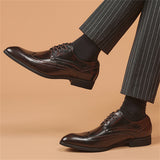 Men's Vintage Pointed Toe Shiny Carved Brogue Dress Shoes